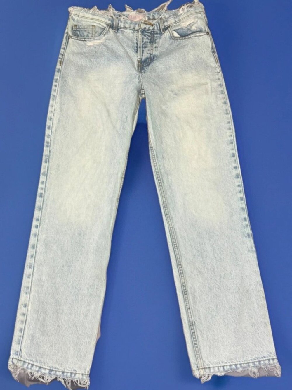 REVICE Denim Womens Size 27 Light Wash High Rise Straight Raw Hem Distressed